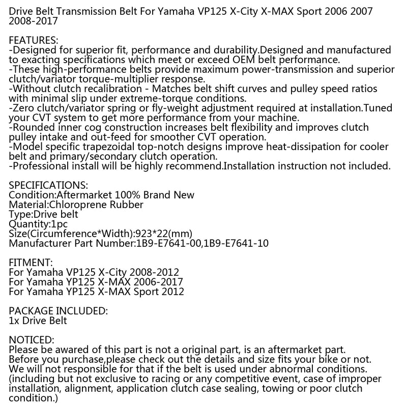 Correa de transmisión para Yamaha X-City VP125 08-12 X-Max YP125 / Sport 06-17 Scooter genérico
