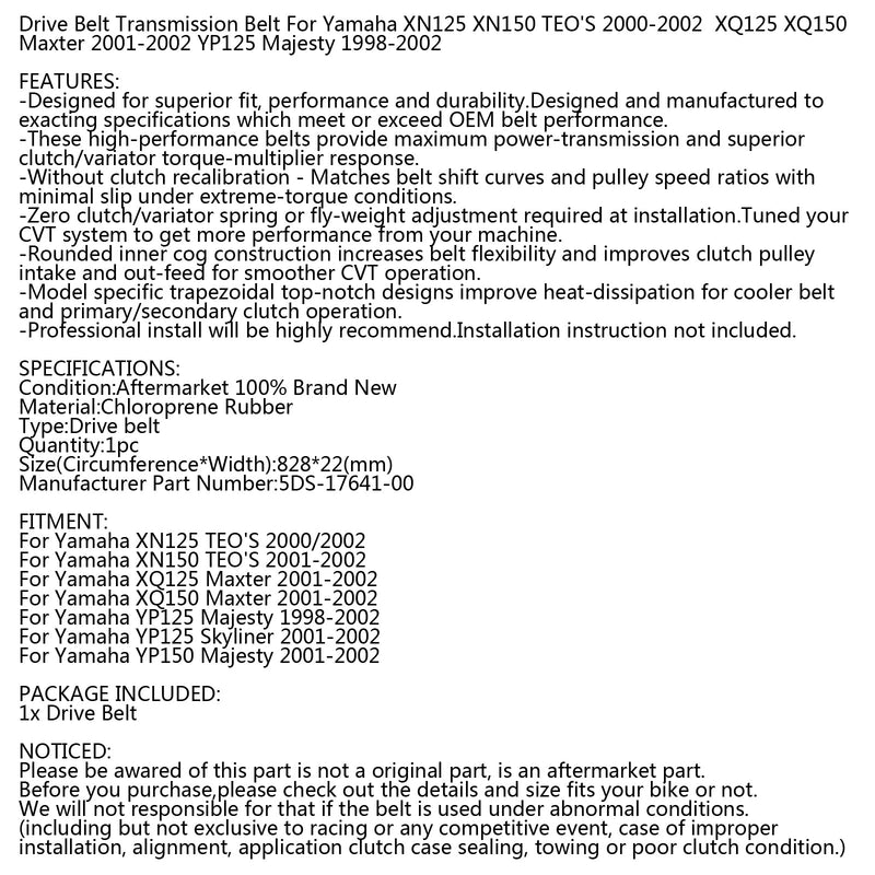 حزام القيادة لياماها ماجيستي YP Maxter XQ TEO'S XN 125 150 98-02 5DS-17641-00 عام