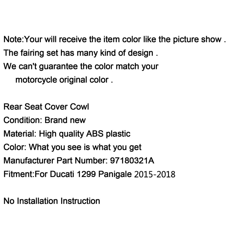 Cubierta de asiento trasero individual carenado de parabrisas para Ducati 959 1299 Panigale genérico 2015-2024