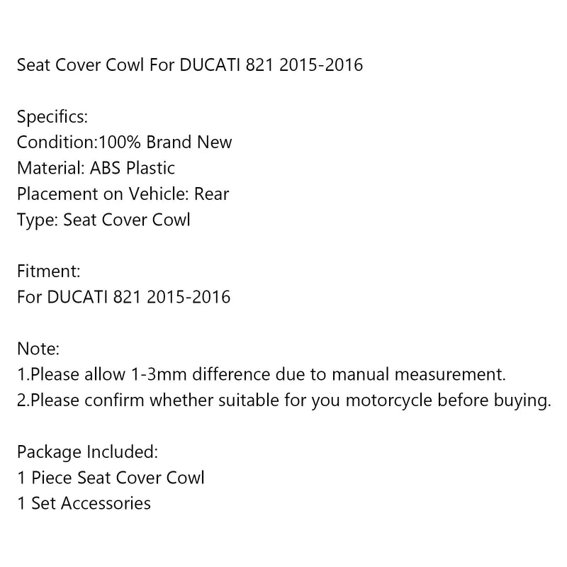 غطاء هدية للمقعد الخلفي ABS للدراجة النارية لـ DUCATI 821 2015-2016 Generic