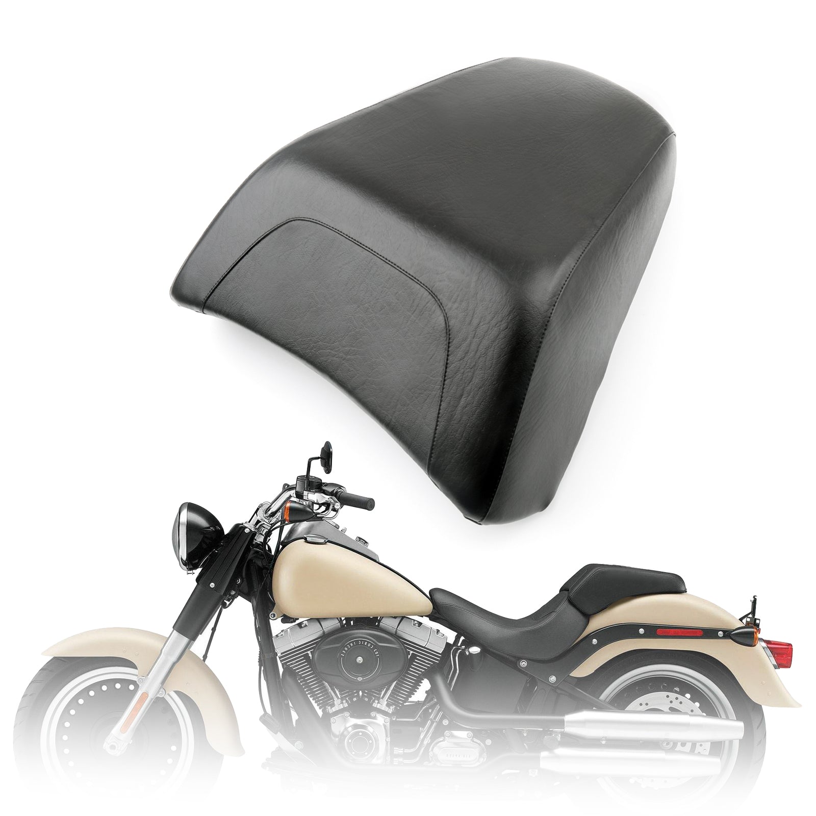 Passenger Rear Seat Leather Pillon For Davidsion FLSTF Fat Boy Black