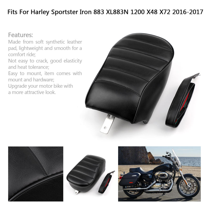 Black Rear Passenger Pillion Seat For Sportster Iron 883 XL883N 2016 2017 Generic