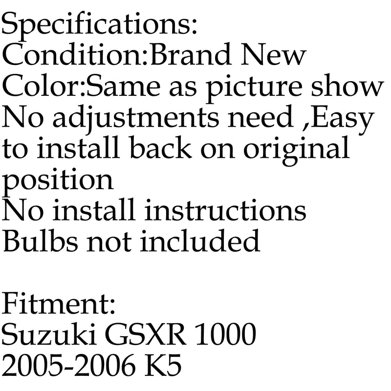 مجموعة المصابيح الأمامية الأمامية لسوزوكي GSXR1000 GSXR 1000 2005-2006 K5 عام