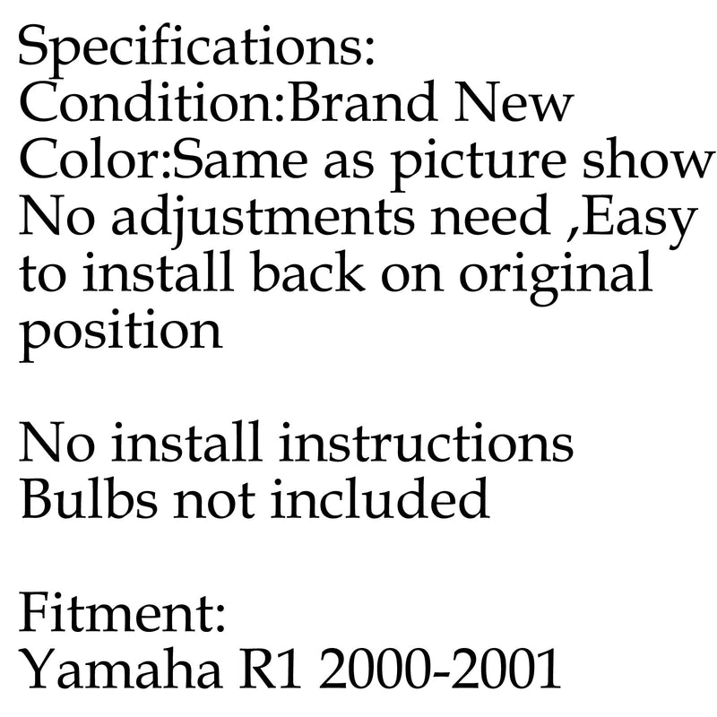 مجموعة المصابيح الأمامية الأمامية لياماها YZF 1000 R1 2000-2001 Generic