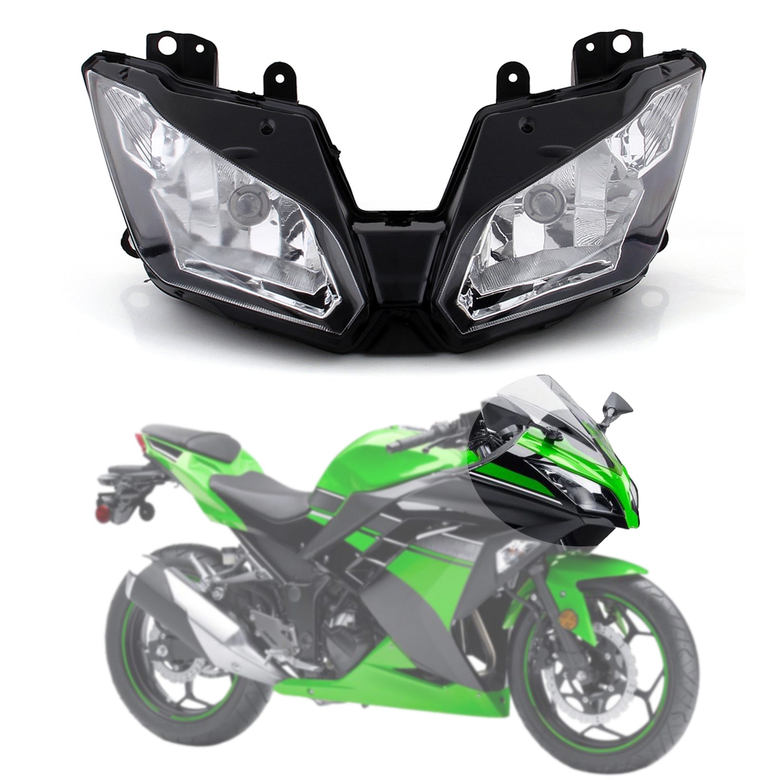 Front Headlight Headlamp Assembly For Kawasaki Ninja 300 300R 2013-2014 Clear