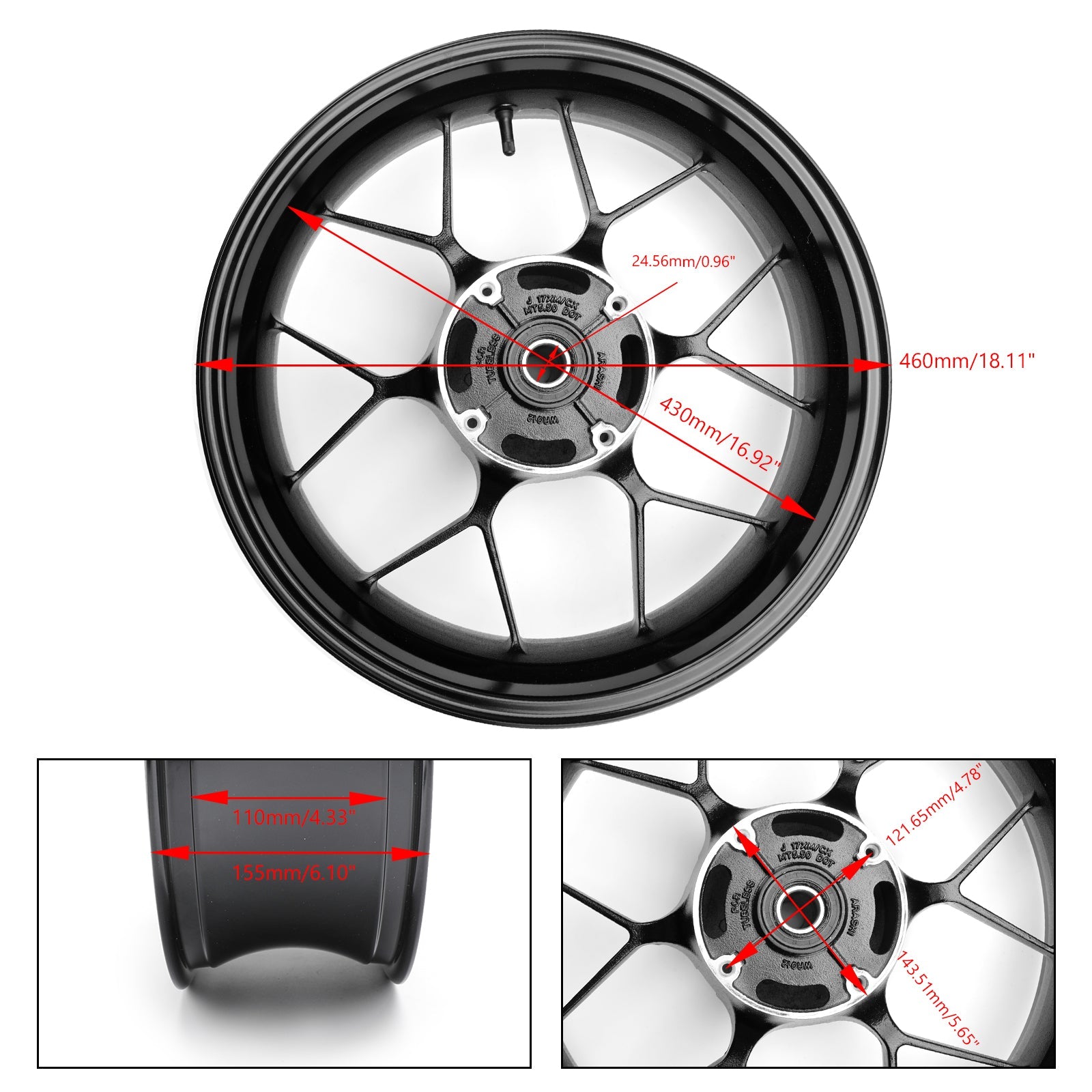 Rear Wheel Rim 17x 4.3 Motorcycle For Honda CBR 600 RR CBR600RR 2013-2017 Generic