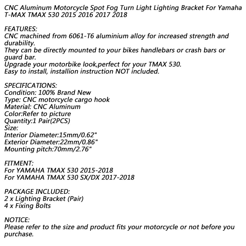 Foco auxiliar, soporte de luz de giro antiniebla para Yamaha TMAX 530 SX DX 2015-2018 genérico