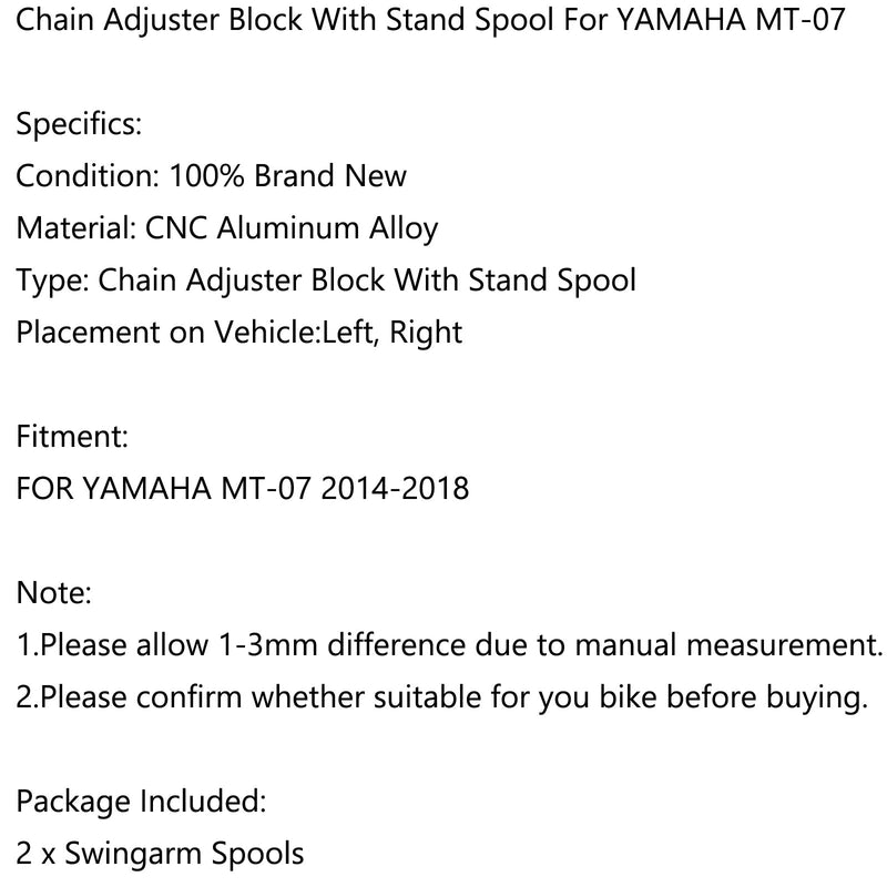 CNC Chain Adjuster Block W/Swingarm Spools Slider For YAMAHA MT-07 FZ-07 14-18 Generic