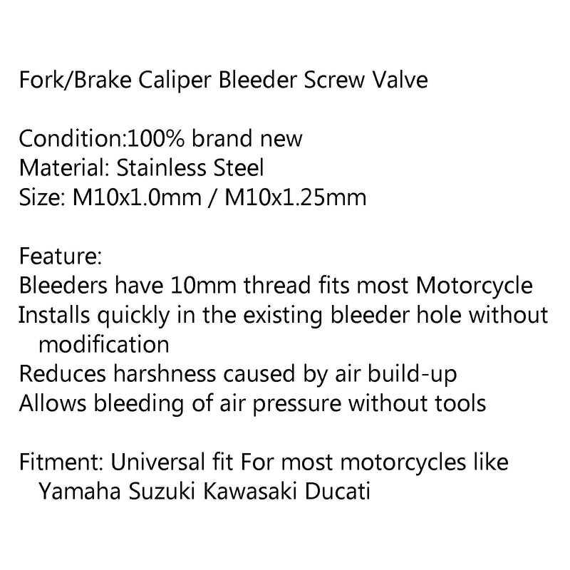 M10x1.0mm /1.25mm Motorcycle Brake Caliper Bleeder Screw Fork Air Bleeder Valves