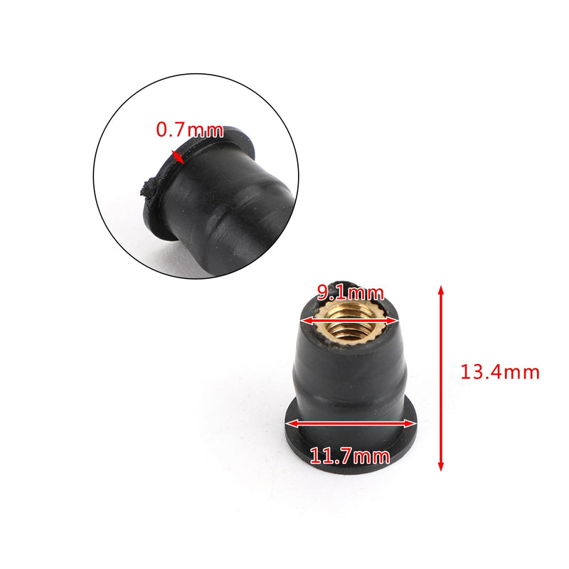 100 Quantity 10-32 M5 Rubber Well Nut Windscreen & Fairing 3/8 Wellnuts - 5mm