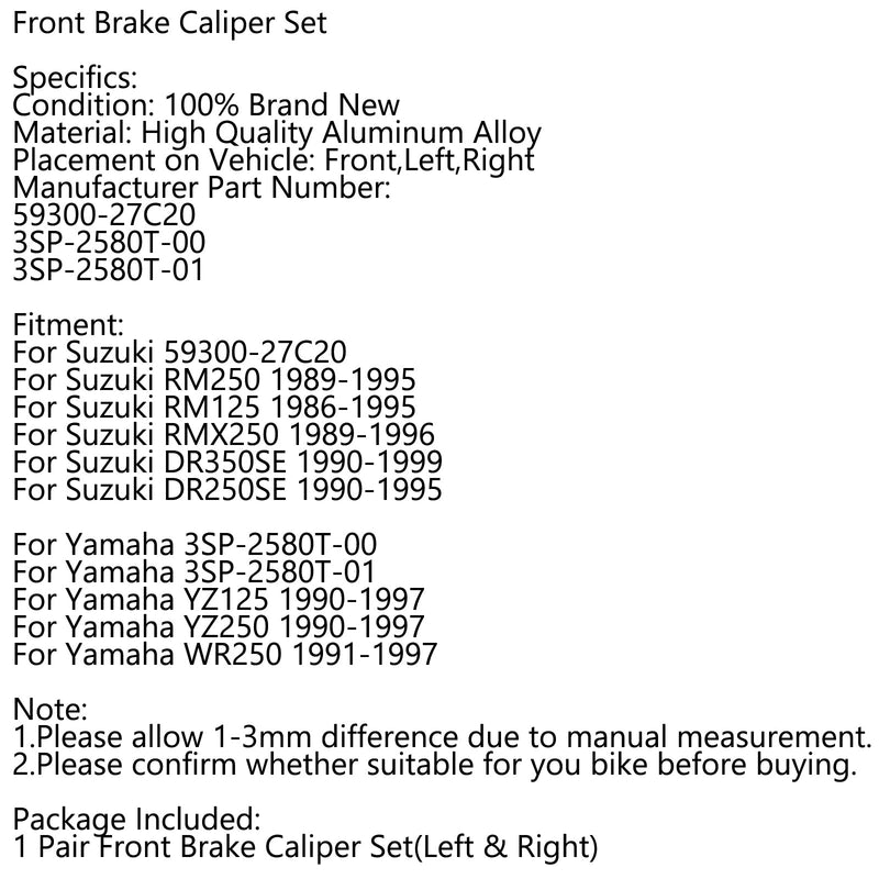 L&R Front Brake Caliper Set 59300-27C20 For Suzuki RM250 RM125 RMX250 DR350SE Generic