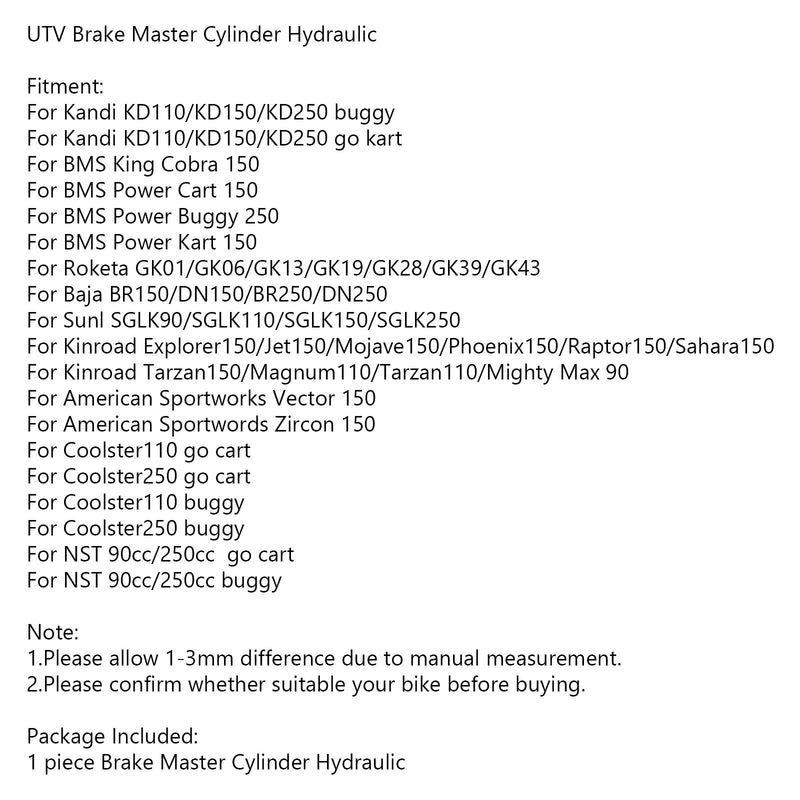UTV Brake Master Cylinder Hydraulic For Kandi KD-110 KD-150 KD-250 Buggy Go Kart Generic