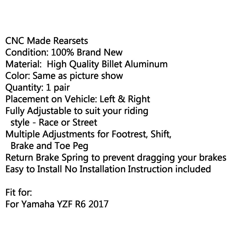 مجموعة خلفية قابلة للتعديل للدراجة النارية أوتاد قدم لياماها Yzf R6 2020 عام