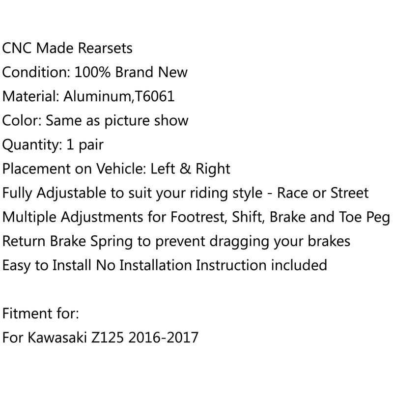 Reposapiés traseros ajustables CNC para Kawasaki Z125 Generic 2016-2019
