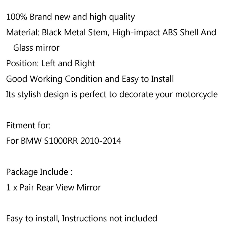 Par de espejos retrovisores negros para BMW S1000RR S1000 RR 2010-2014 Sport Bike Generic