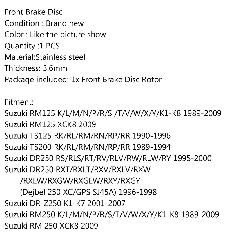 Rotor de disco de freno delantero para Suzuki RM125 K/L XCK8 TS 125/200 DR250 RS GPS SJ45A Genérico