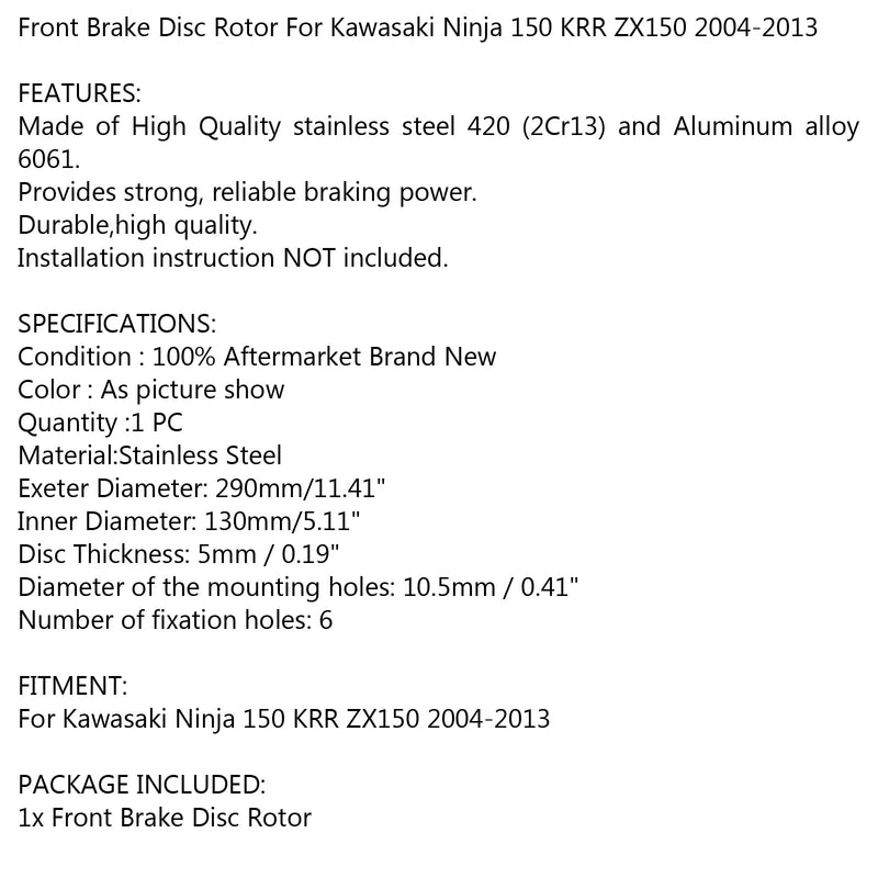 Rotor de disco de freno delantero 290mm para Kawasaki Ninja 150 KRR ZX150 2004-2013 genérico