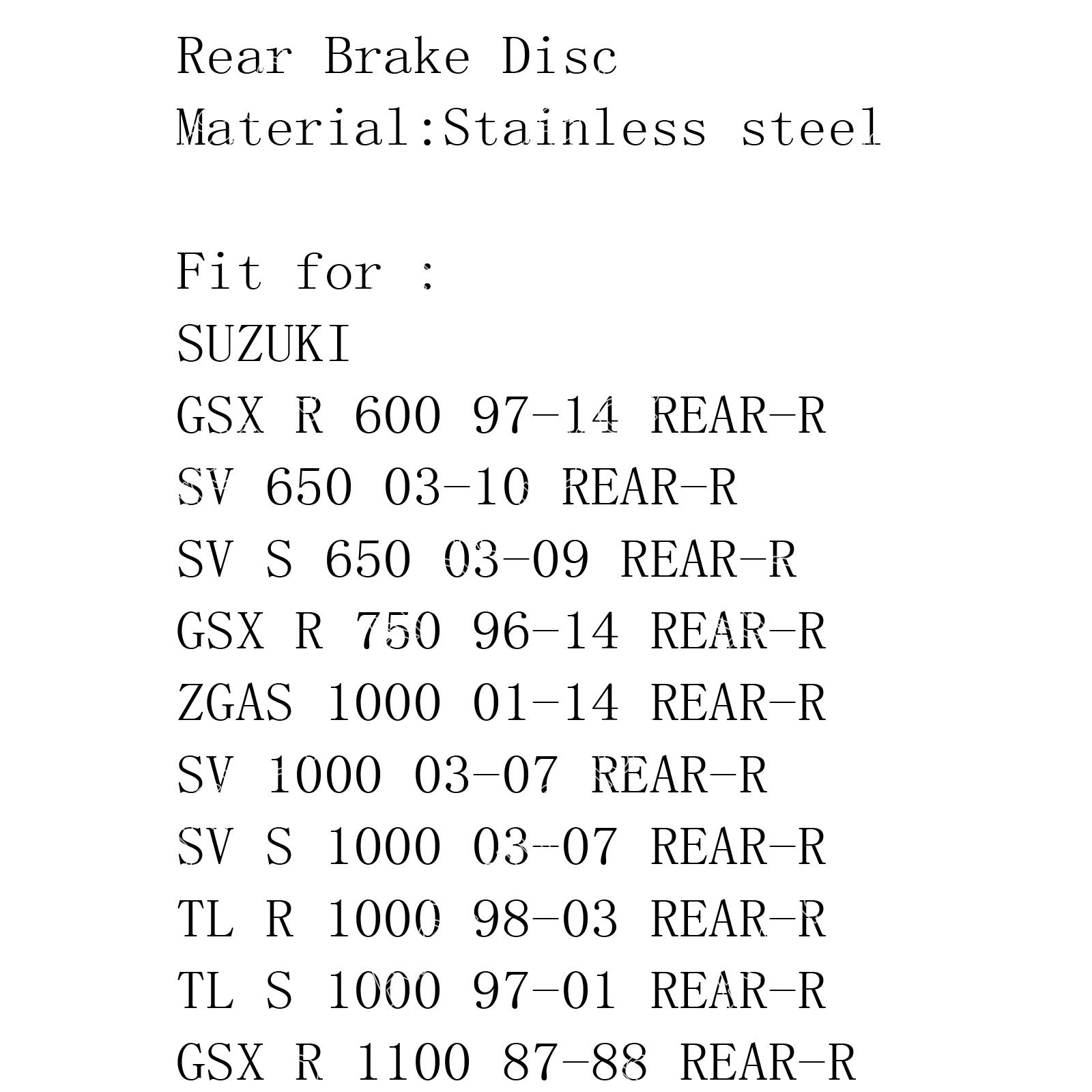 Rear Round Brake Disc Rotor Fr Suzuki GSXR 600 750 1100 SV SVS TLR TLS ZGAS 1000 Generic