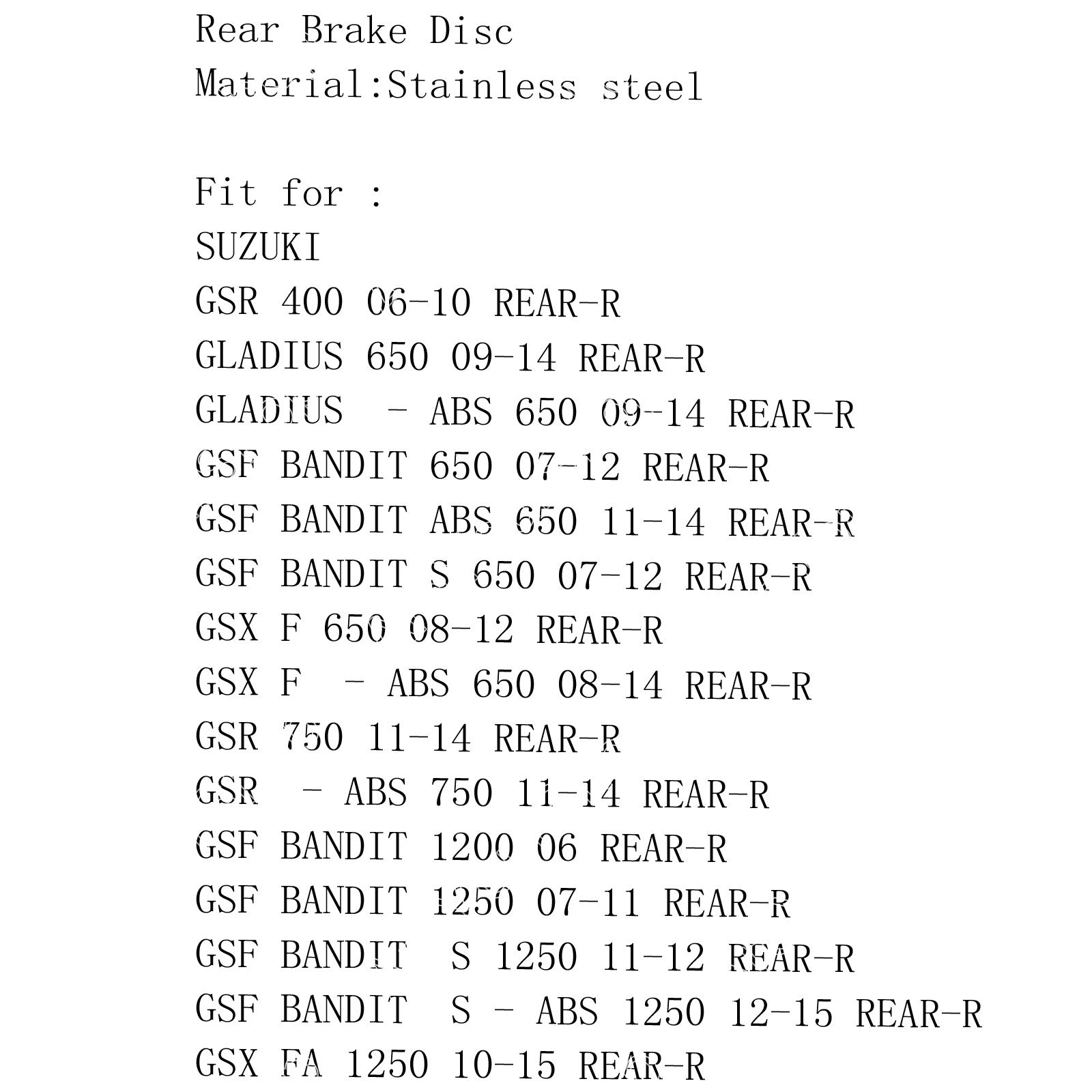 قرص فرامل دائري خلفي دوار لسوزوكي GSR 400 750 GSF BANDIT 650 1200 1250 GSXF Generic