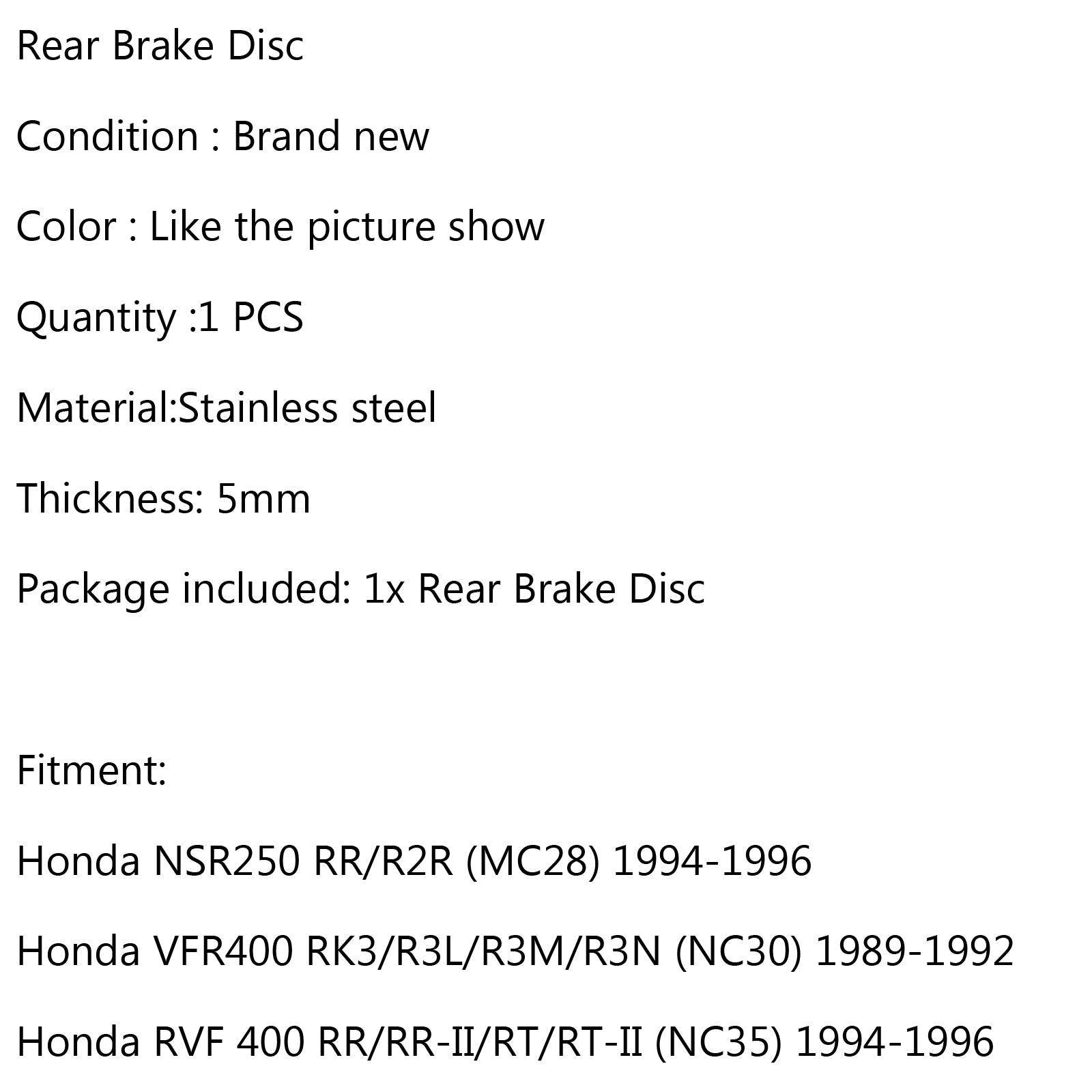 قرص فرامل خلفي الدوار لهوندا NSR250 MC28 94-96 VFR400 NC30 89-92 RVF 400 NC35 عام