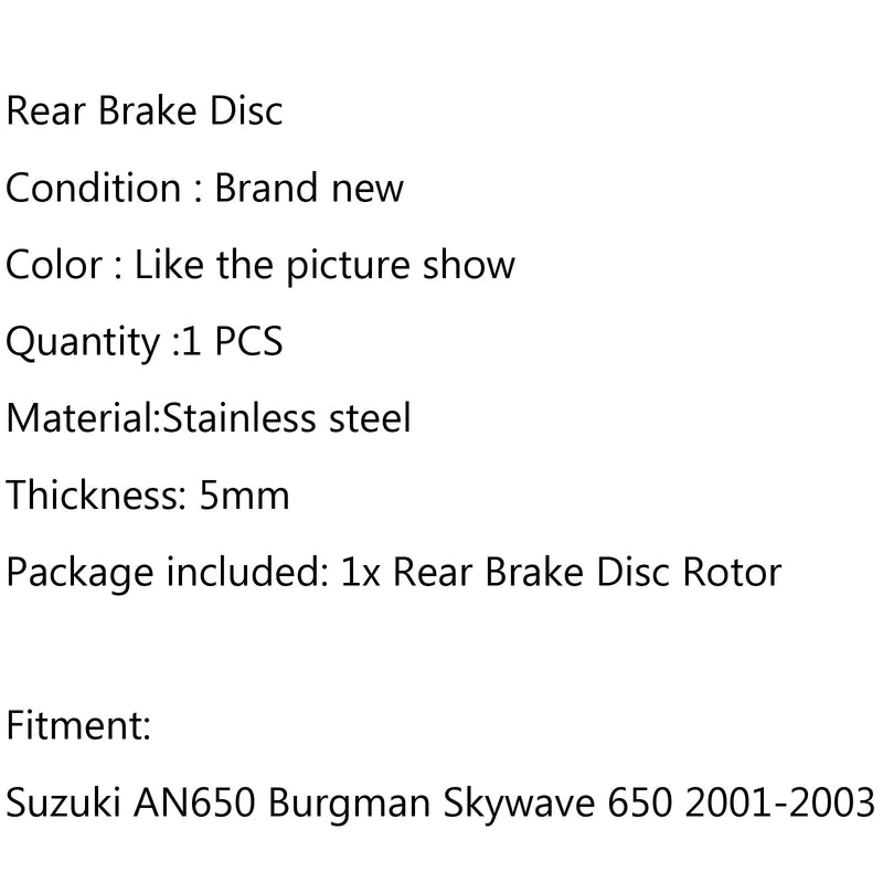قرص فرامل خلفي الدوار لسوزوكي AN650 برجمان Skywave 650 2001-2003 2002 عام
