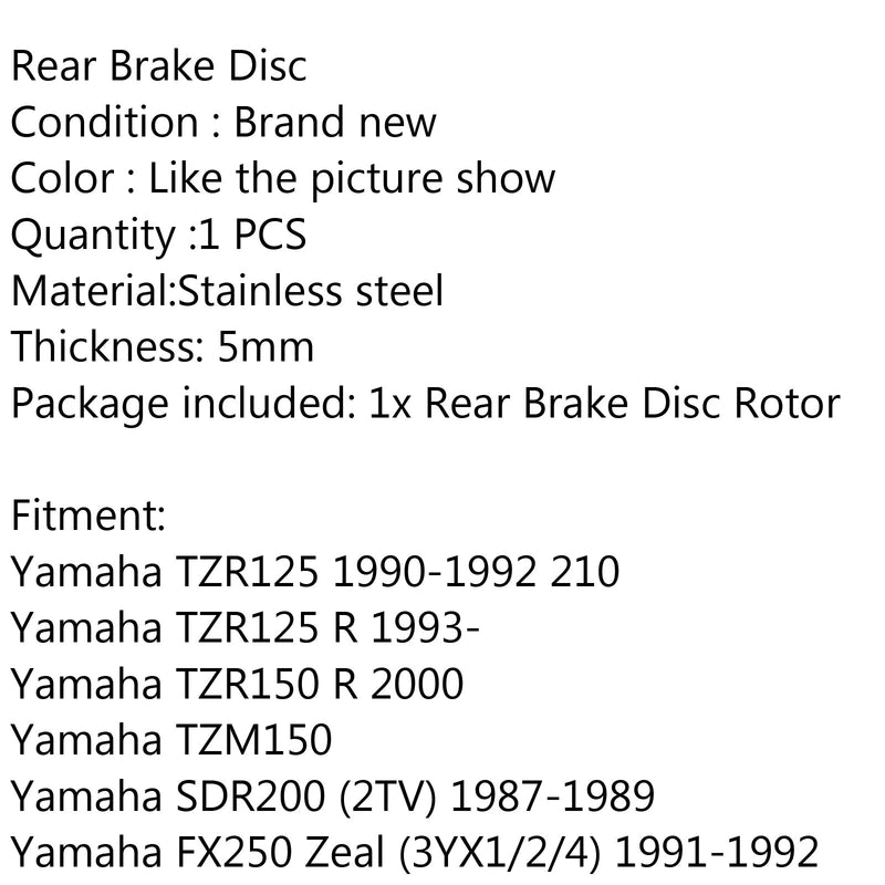 Rotor de disco de freno trasero para FZR250 R1-Z 250 SDR200 SRX600 SZR660 TDR250 TZR250/125 genérico
