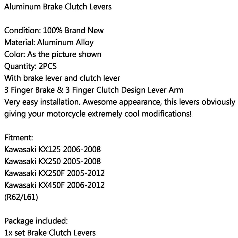 Palancas de embrague de freno de pivote para Kawasaki KX125 KX250 06-08 KX250F/KX450F 2012 genérico