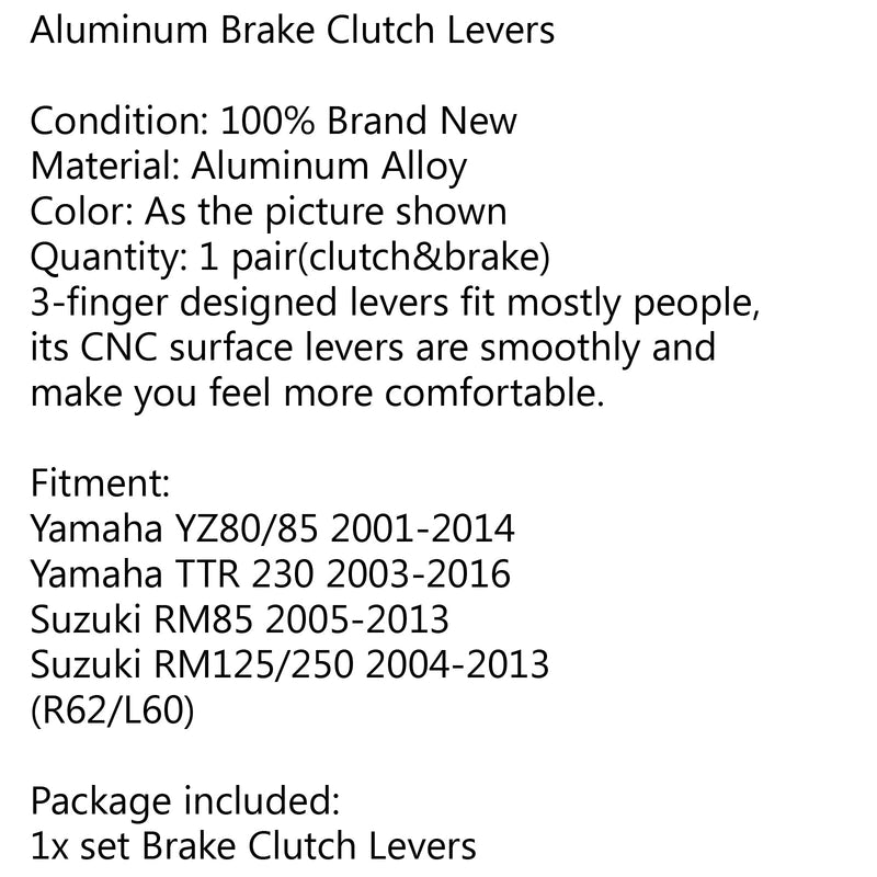 مجموعة عتلات فرامل القابض للدراجة الترابية لسوزوكي RM85 05-13 RM125/250 2008 عام