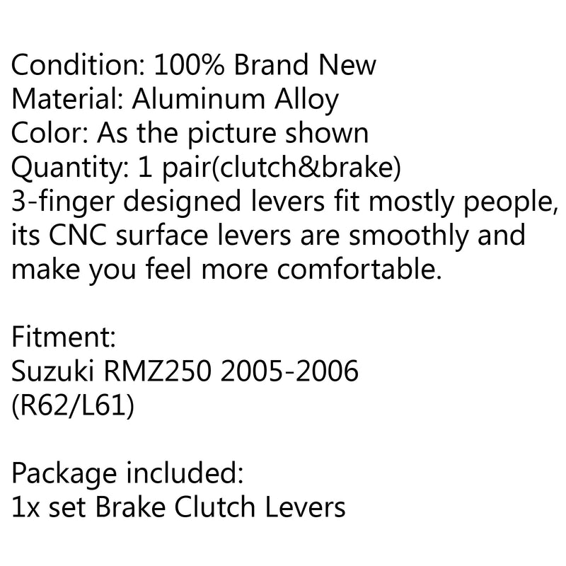 Pair CNC Dirt Bike Pivot Brake Clutch Levers For Suzuki RMZ250 2005-2006 Generic