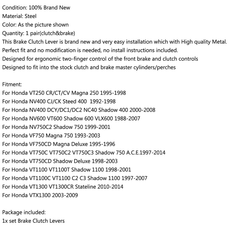 Palancas de embrague de freno para Honda, palancas de embrague de freno Honda VT250 CR/CT/CV NV400 NV600 VF750 VT750C VT1300 genérico