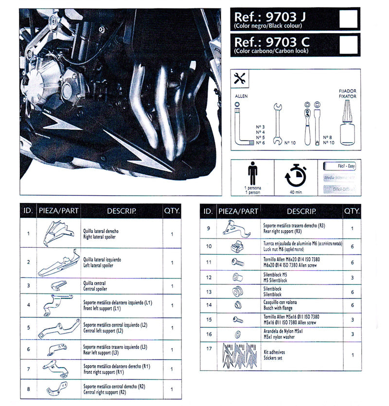 Carrocería Guardabarros Panel Inferior Carenado Puig para Kawasaki Z900 2017 2018 Genérico