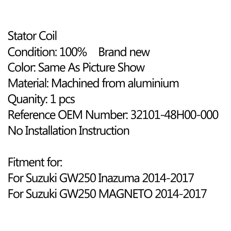 Bobina del estator del motor del generador del Magneto 32101-40H00 para Suzuki GW250 Inazuma (14-17) genérico