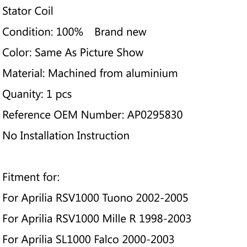 Bobina de estator magneto para Aprilia RSV1000 Tuono (02-05) Mille R (98-03) SL1000 (00-03) Genérico