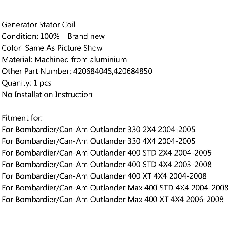 Bobina del estator del generador Magneto para Bombardier/Can-Am Outlander 330 2X4 (04-2005) genérico