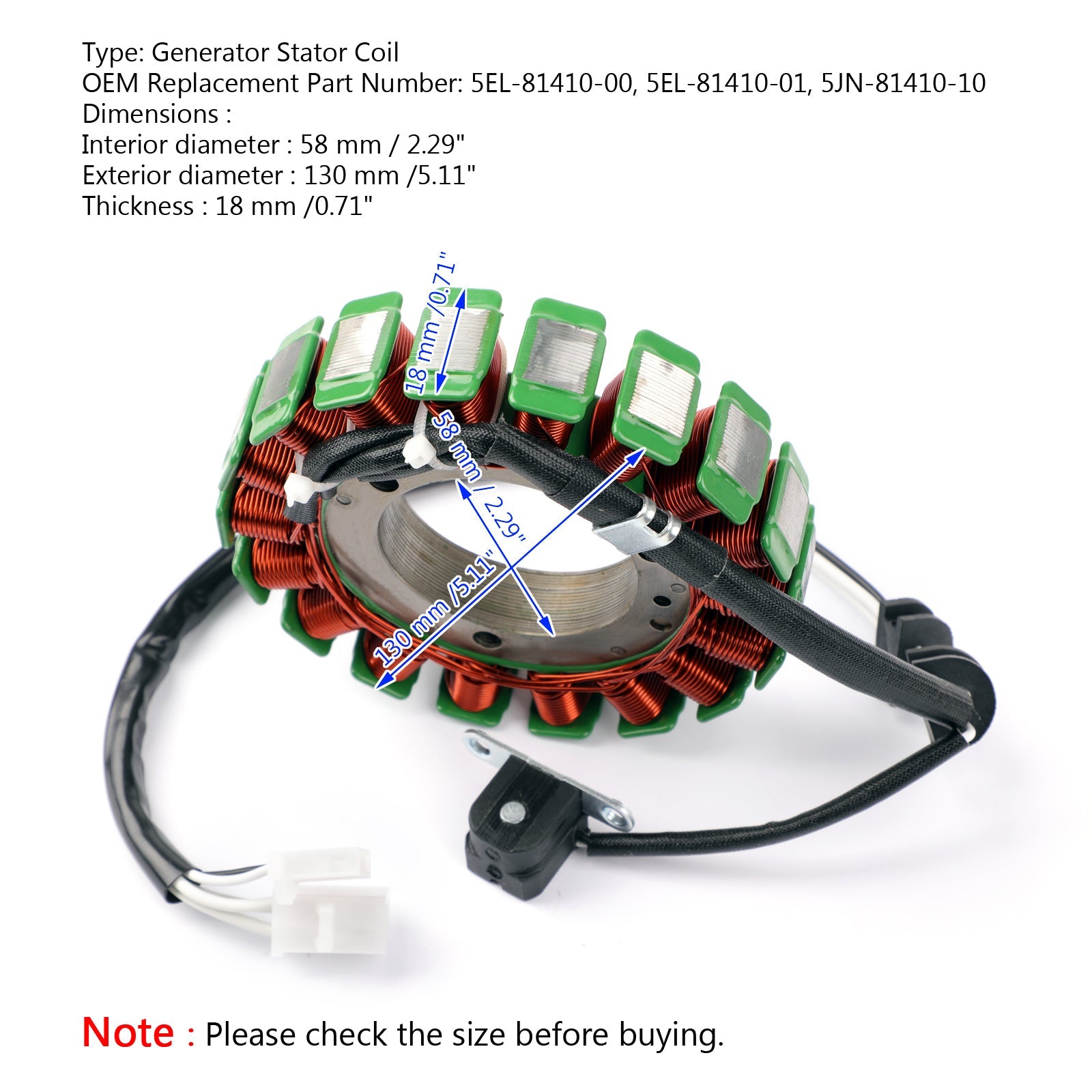 Generator Stator Coil For Yamaha XVS1100 VStar 00-03 5EL-81410-00 5EL-81410-01 Generic