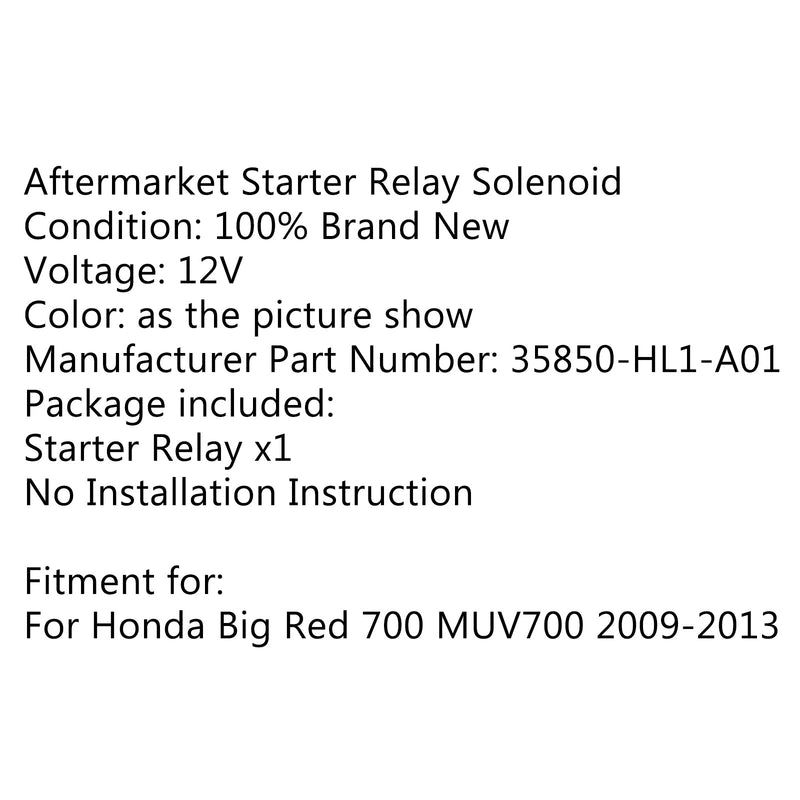 Encendido de relé de solenoide de arranque para Honda 35850-HL1-A01 Big Red 700 MUV700 09-13 genérico