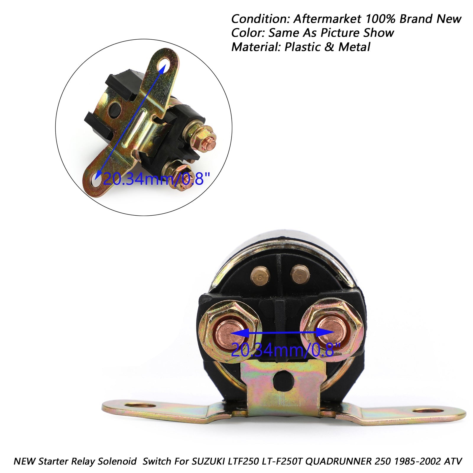 Relé de solenoide de arranque compatible con SUZUKI LTF250 LT-F250T QUADRUNNER 250 1985-2002 ATV genérico