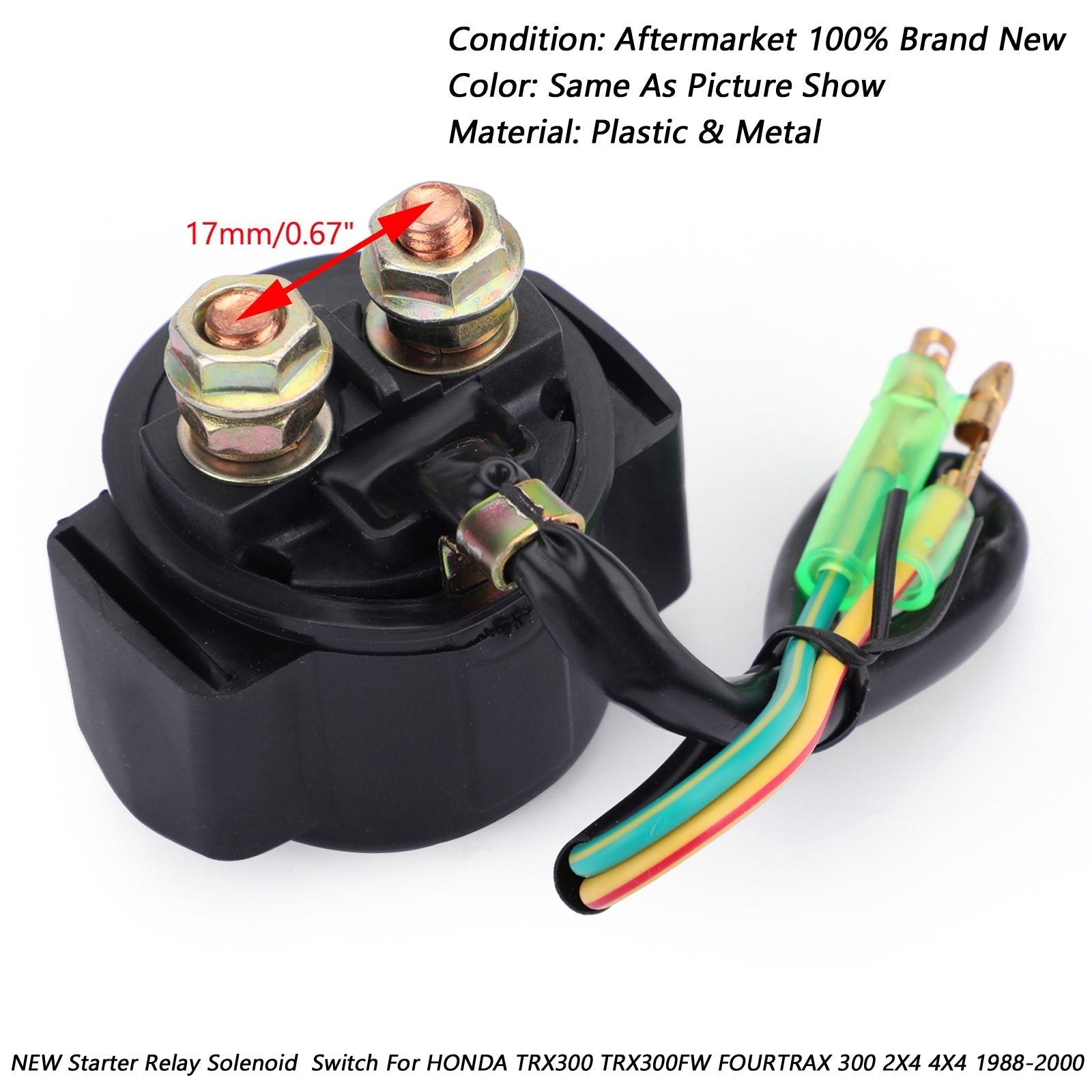 Solenoide de relé de arranque compatible con HONDA TRX300 TRX300FW FOURTRAX 300 2X4 4X4 1988-2000 genérico