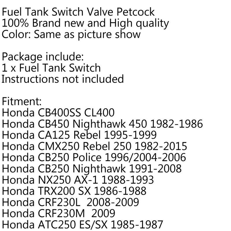 Fuel Tank Switch Petcock Valve For Honda CMX 250 CL400 CB450 CB900C CB250 Police Generic