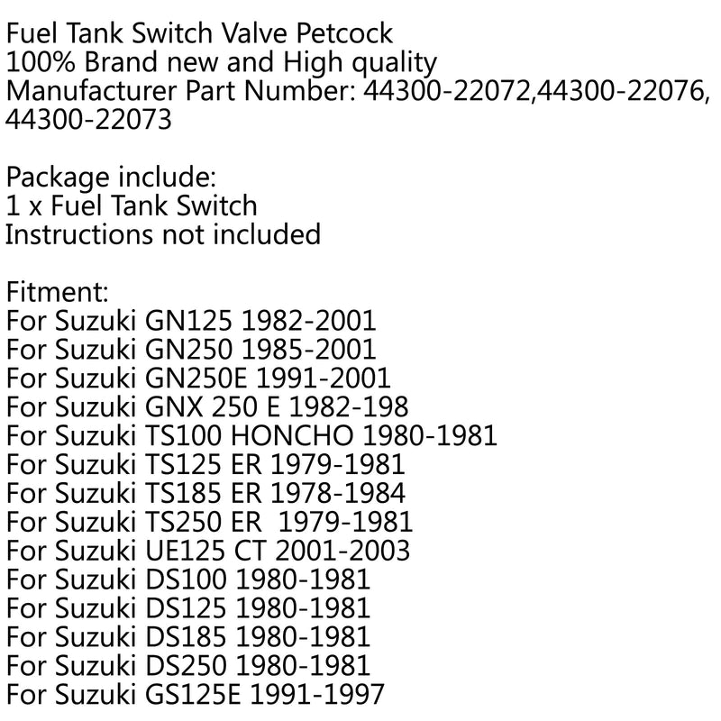 خزان الغاز مفتاح الوقود صمام مضخة بيتكوك لسوزوكي GN 125 250 TS100 DS100 DS250 عام