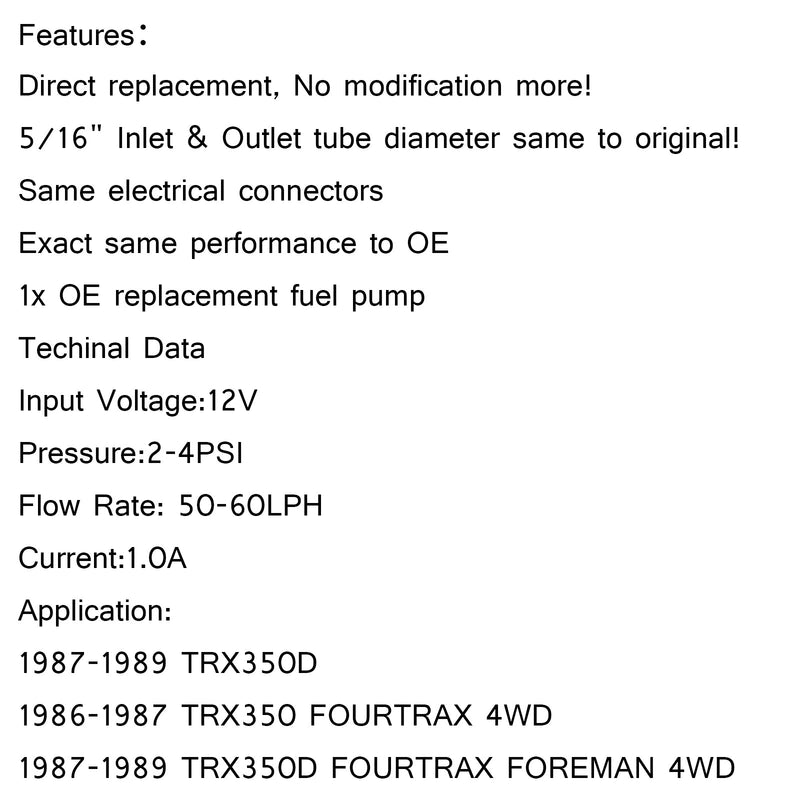 Fuel Pump For Honda FOURTRAX 350 TRX350 4X4 1986-1987 16710-HA7-672 Generic