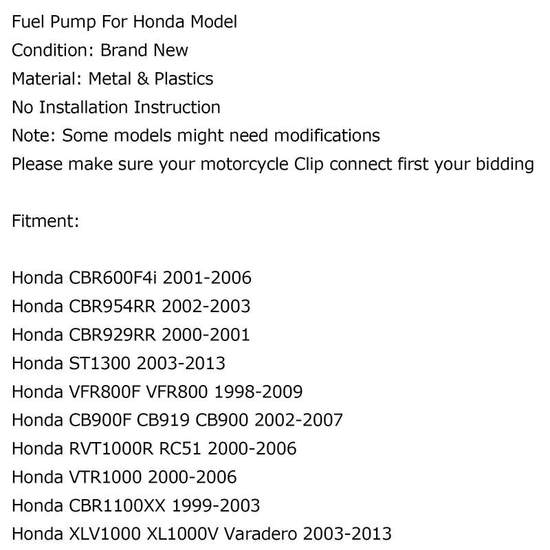 Fuel Pump For Honda CBR929RR CBR954RR RVT1000R 02-06 ZX-12R ST1300 03-13 Generic