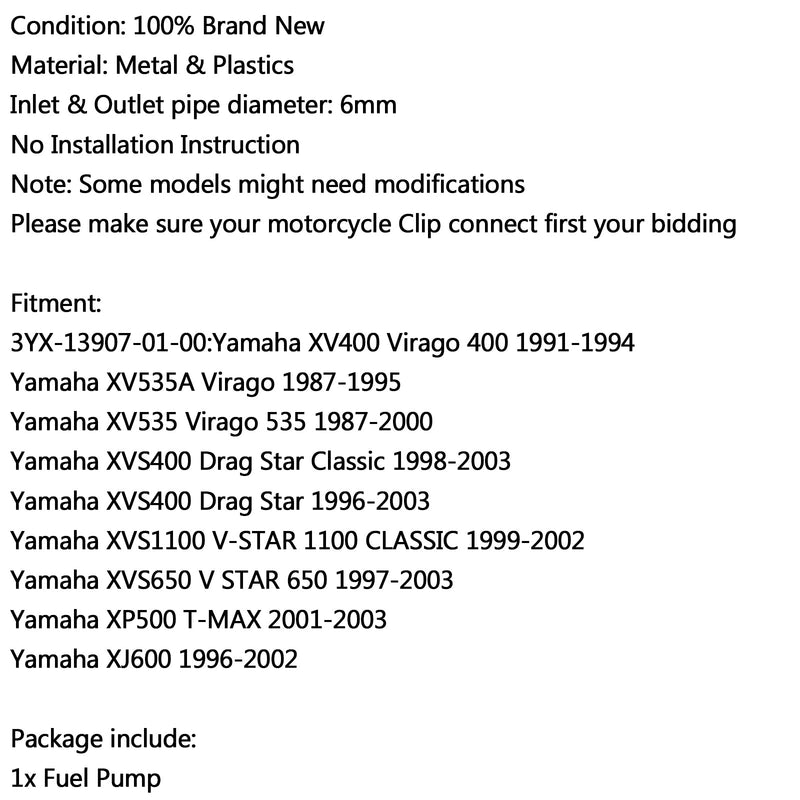 Fuel Pump For Yamaha XVS650 V-STAR 650 97-03 XVS400 1100 Classic XV535 1987-2000 Generic