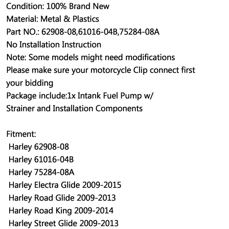 New Fuel Pump For Harley 62908-08 Road King Street Glide Softai Fatboy Dyna 2004 Generic