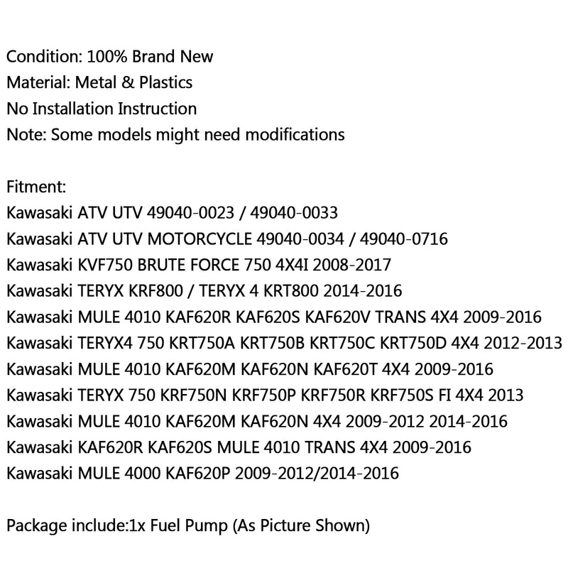Fuel Pump For Kawasaki 49040-0023 ATV UTV TERYX 750 KRF800 MULE 4010 2010 Generic