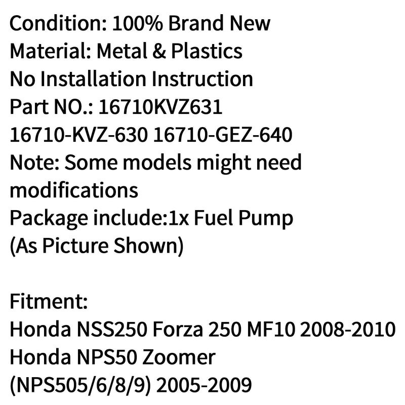 Conjunto de bomba de combustible salida izquierda para Honda NSS250 Forza 250 MF10 2008 2009 2010 genérico