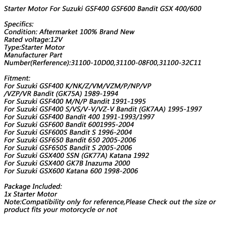 محرك تشغيل كهربائي لسوزوكي GSF400 91-95 GSF600 Bandit GSX 400 600 GSF650 عام