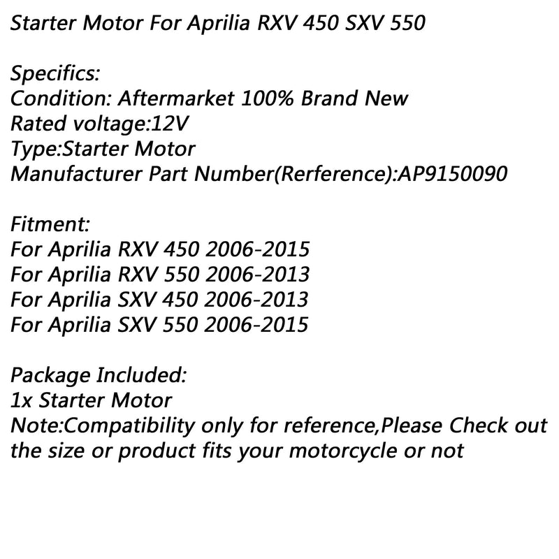 محرك تشغيل كهربائي لأبريليا RXV 450 2006-2015 RXV 550 2006-2013 SXV 450 عام
