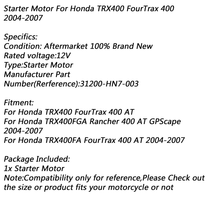 محرك تشغيل كهربائي لهوندا TRX400 FourTrax 400 AT TRX400FGA 2004-2007 عام