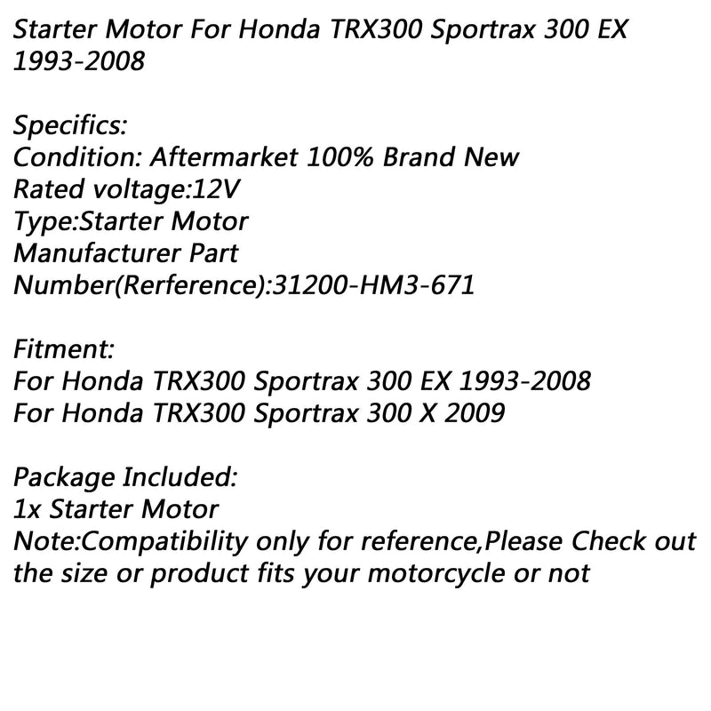 محرك تشغيل كهربائي لهوندا TRX300 Sportrax 300X2009 31200-HM3-671 عام